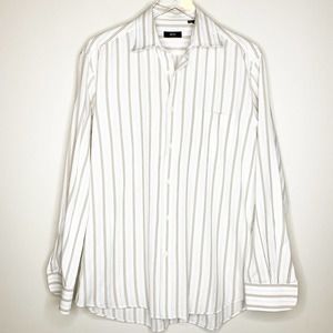 BOSS HUGO BOSS Orange Blue Striped Button Up Dress Shirt Mens Sz 16 34/35 Cotton